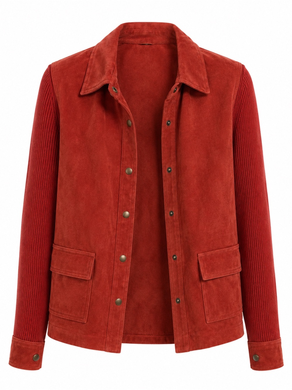 Vintage Red Suede jacket snaps size medium ribbed sleeves suede body